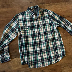 Men's Faded Glory Casual Button Down Shirt M Green Blue Plaid
